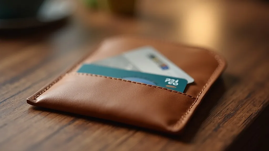 étui anti-RFID de poche et quelques cartes en éventail sur du noyer a Lyon