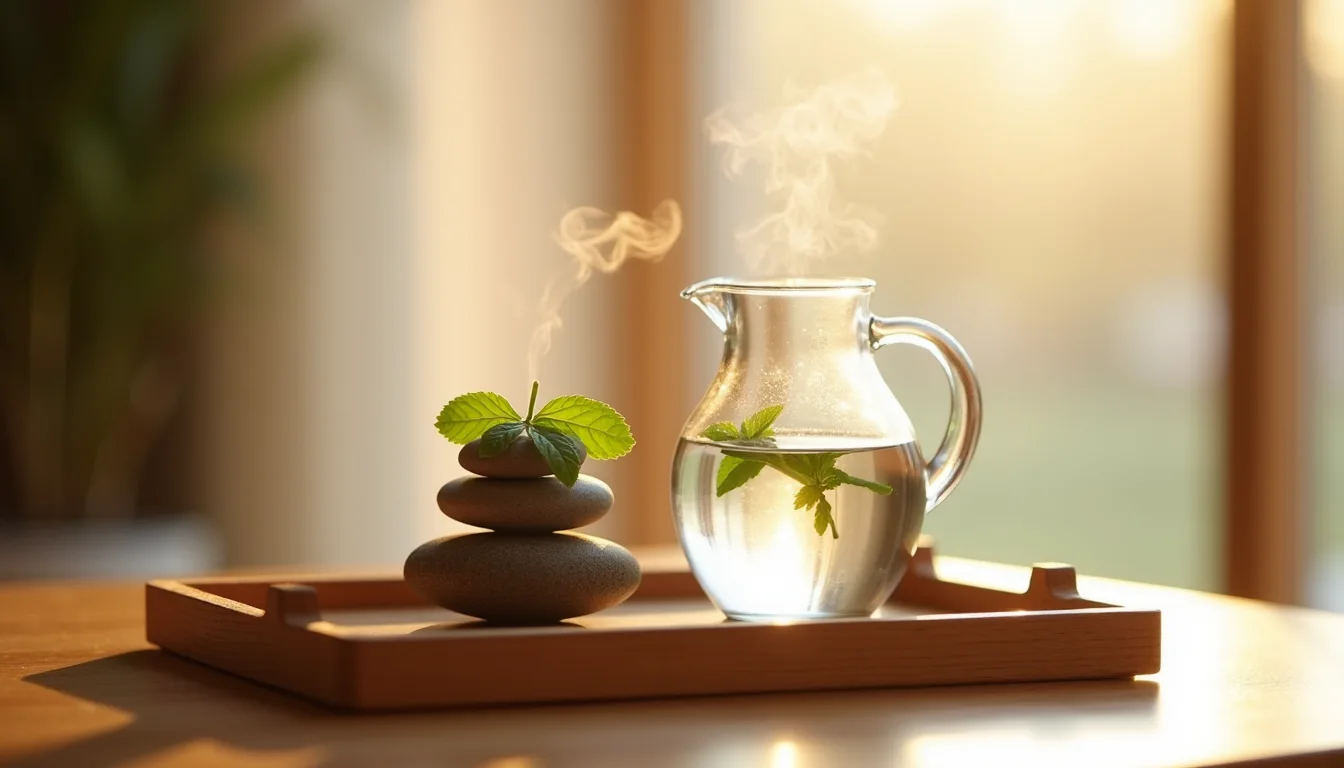 plateau de spa en teck avec diffuseur en ceramique et menthe a Lyon